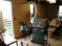 Front view of roaster setup with vent to outside